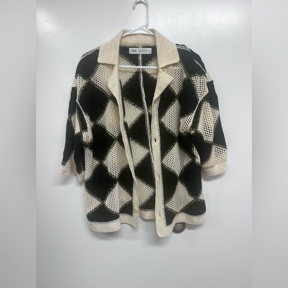 Zara Other - Zara Cream and Black Knit Cardigan